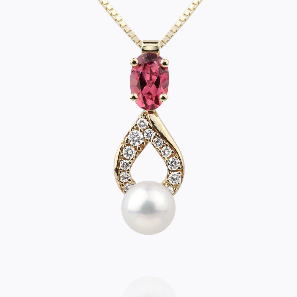 Náhrdelník s turmalínem, diamantem a perlou 01 | Zlatnictví Vaněk